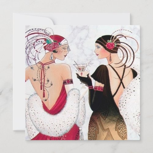 art deco retro vintage add message Christmas Holiday Card