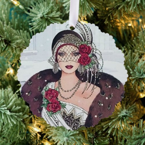 Art Deco retro vintage add message lady  Ornament Card