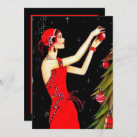 Art deco retro vintage Christmas add information Invitation