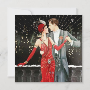 art deco retro vintage Christmas couple Holiday Card