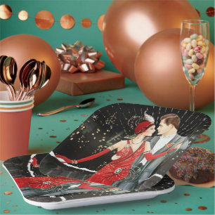 art deco retro vintage Christmas couple party Paper Plates
