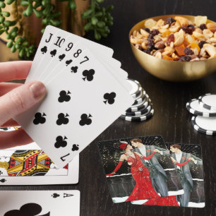 art deco retro vintage Christmas couple Poker Cards