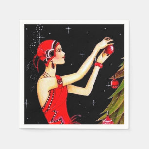 Art Deco retro vintage Christmas Holiday lady Napkins
