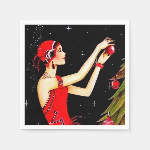 Art Deco retro vintage Christmas Holiday lady Napkins