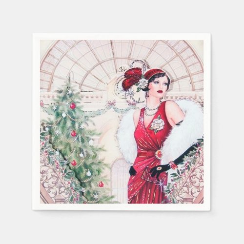 Art Deco retro vintage Christmas Holiday lady Napkins