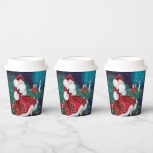 Art Deco retro vintage Christmas Holiday lady Paper Cups
