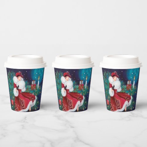 Art Deco retro vintage Christmas Holiday lady  Paper Cups
