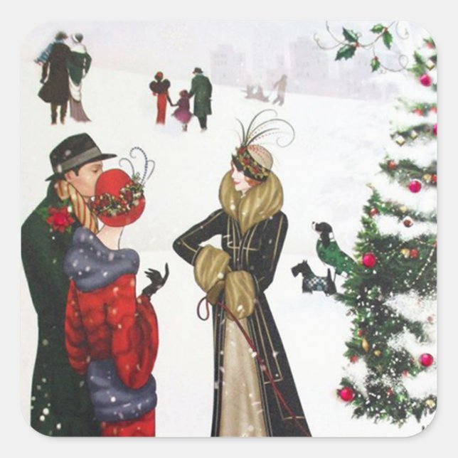 Art deco retro vintage Christmas Holiday Square Sticker (Front)