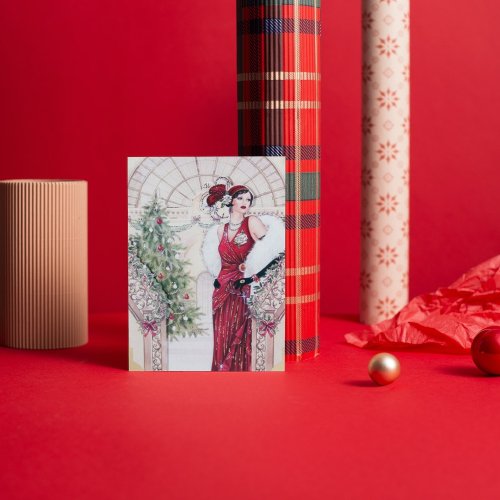 art deco retro vintage Christmas ladies Holiday Card