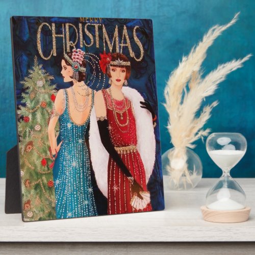 Art Deco retro vintage Christmas ladies Holiday Plaque