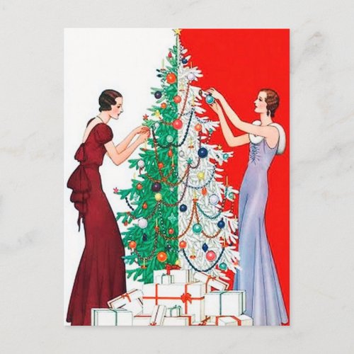 Art deco retro vintage Christmas ladies Holiday Postcard