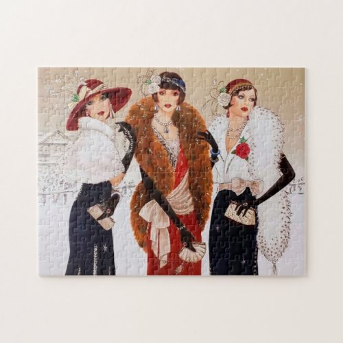 art deco retro vintage Christmas ladies Jigsaw Puzzle