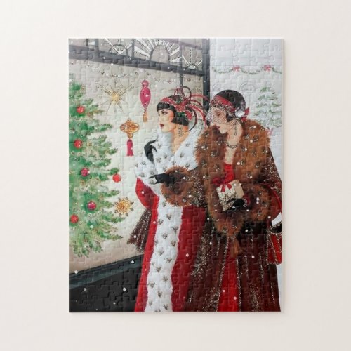 art deco retro vintage Christmas ladies Jigsaw Puzzle