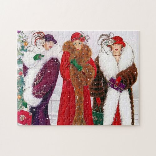 art deco retro vintage Christmas ladies Jigsaw Puzzle