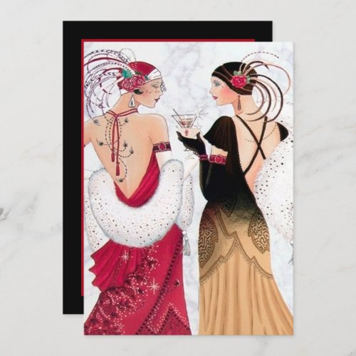 Art deco retro vintage Christmas Ladies party Invitation