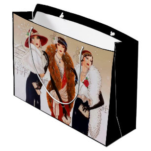 Art deco retro vintage Christmas Ladies party Large Gift Bag
