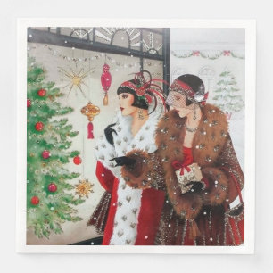 art deco retro vintage Christmas ladies party Paper Dinner Napkins