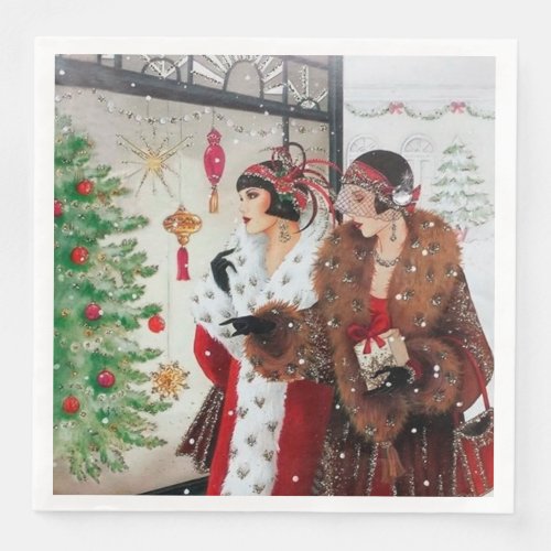 art deco retro vintage Christmas ladies party Paper Dinner Napkins