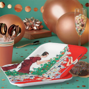 Art deco retro vintage Christmas Ladies party Paper Plates