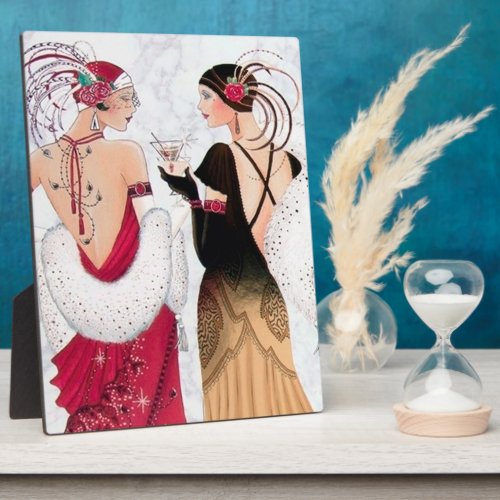 art Deco retro vintage Christmas ladies  Plaque