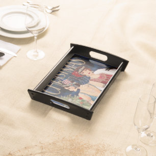 art deco retro vintage Christmas ladies Serving Tray