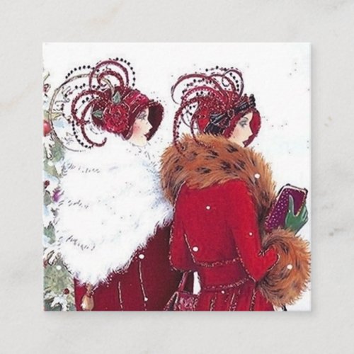 art deco retro vintage Christmas ladies Square Business Card