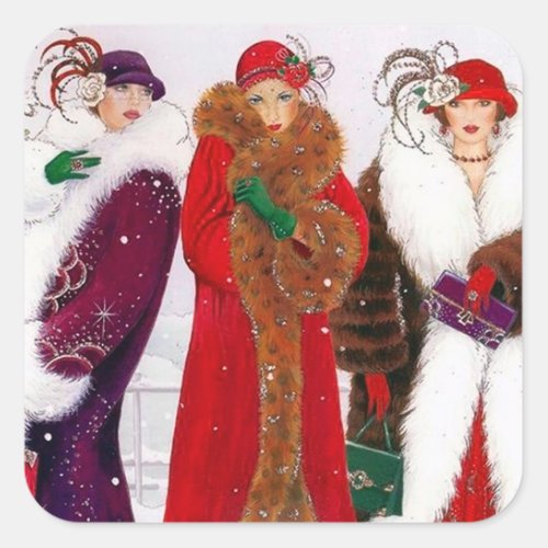 Art deco retro vintage Christmas ladies sticker