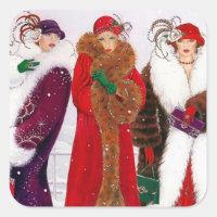 Art deco retro vintage Christmas ladies sticker