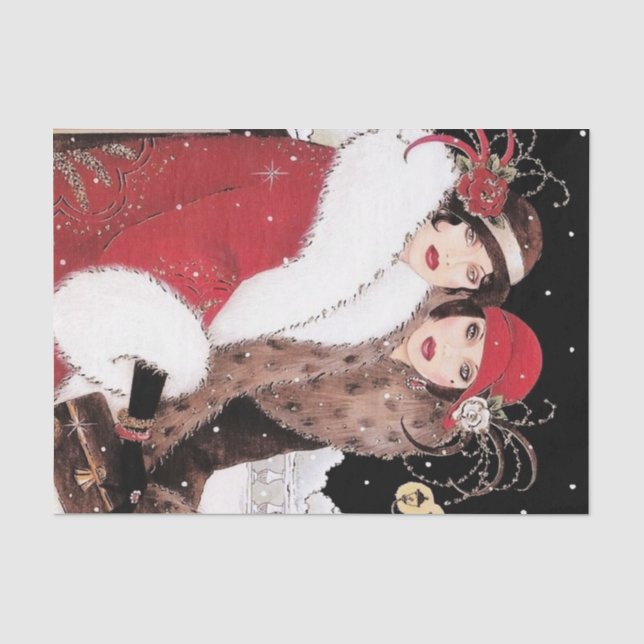 art deco retro vintage Christmas ladies Tissue Paper (Front)