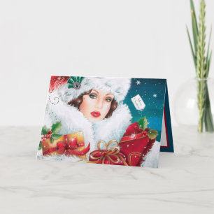 Art Deco Retro vintage Christmas lady Card