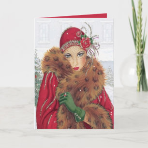 Art Deco Retro vintage Christmas lady Card