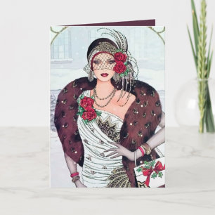 Art Deco Retro vintage Christmas lady Card