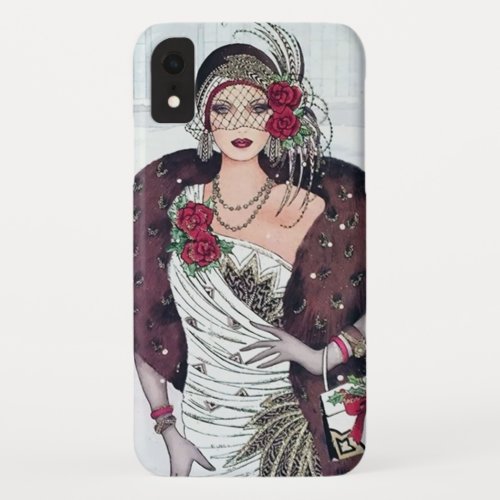 art deco retro vintage Christmas lady iPhone XR Case