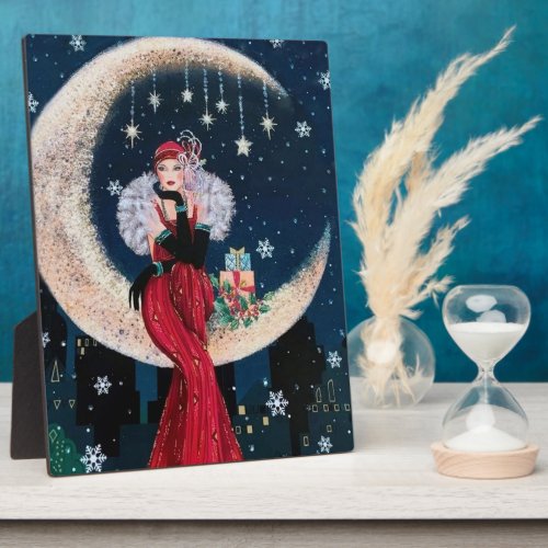 Art Deco retro vintage Christmas lady Holiday  Plaque