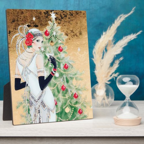 Art Deco retro vintage Christmas lady Holiday Plaque