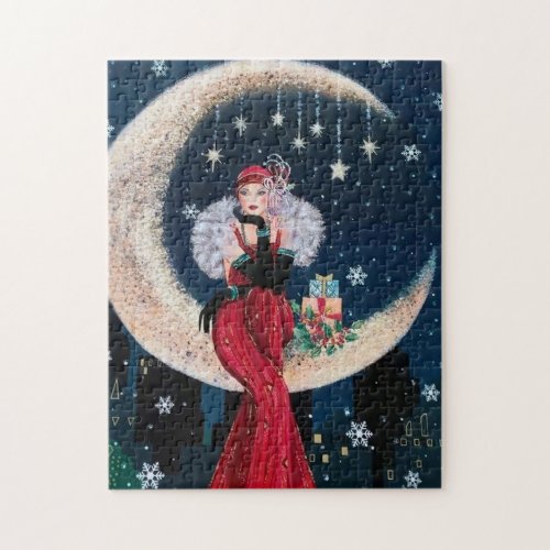 art deco retro vintage Christmas lady Jigsaw Puzzle