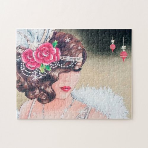 art deco retro vintage Christmas lady Jigsaw Puzzle