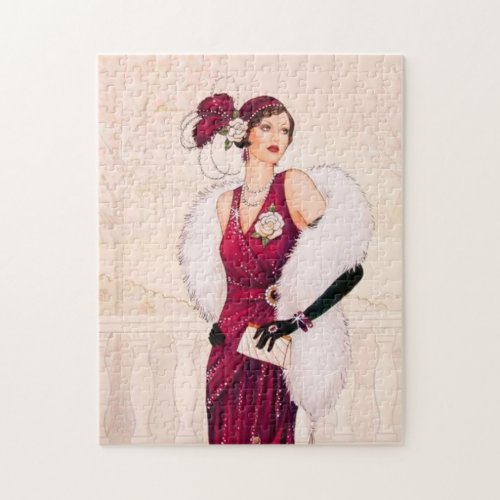 art deco retro vintage Christmas lady Jigsaw Puzzle