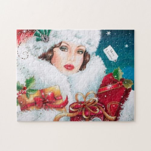 art deco retro vintage Christmas lady Jigsaw Puzzle