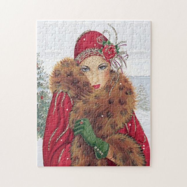 art deco retro vintage Christmas lady Jigsaw Puzzle (Vertical)