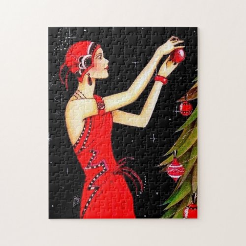 art deco retro vintage Christmas lady Jigsaw Puzzle