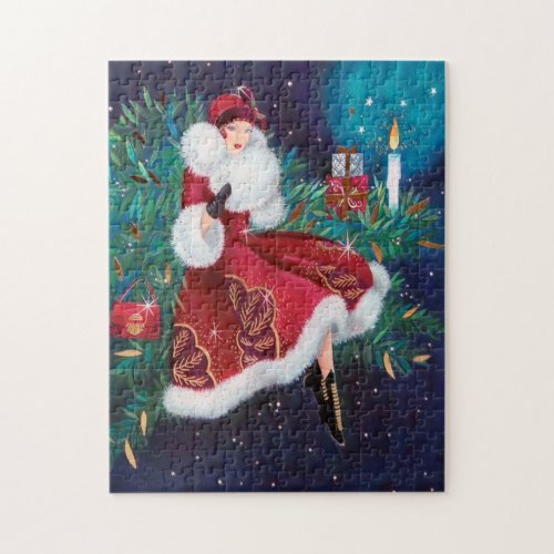 art deco retro vintage Christmas lady Jigsaw Puzzle