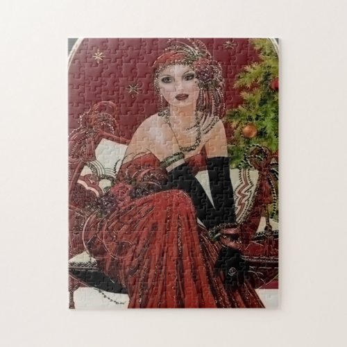 art deco retro vintage Christmas lady Jigsaw Puzzle
