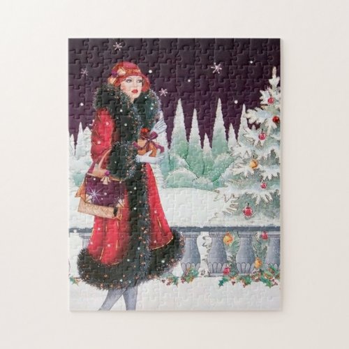 art deco retro vintage Christmas lady Jigsaw Puzzle