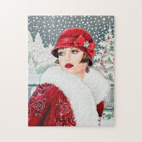 art deco retro vintage Christmas lady Jigsaw Puzzle