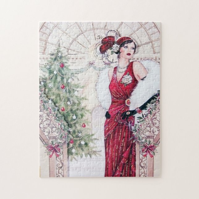 art deco retro vintage Christmas lady Jigsaw Puzzle (Vertical)