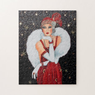 art deco retro vintage Christmas lady Jigsaw Puzzle