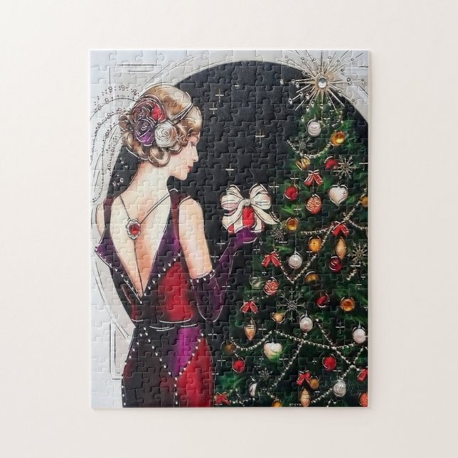 art deco retro vintage Christmas lady Jigsaw Puzzle (Vertical)