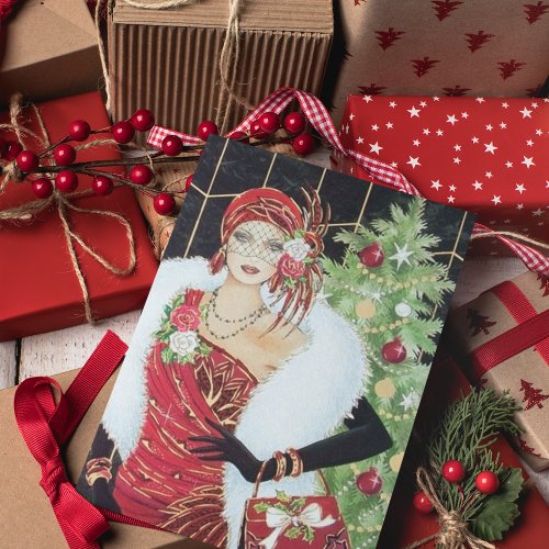 Art Deco retro vintage Christmas lady Note Card