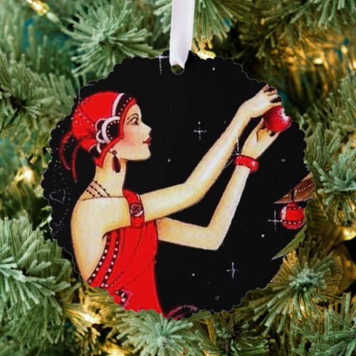 Art Deco retro vintage Christmas lady  Ornament Card